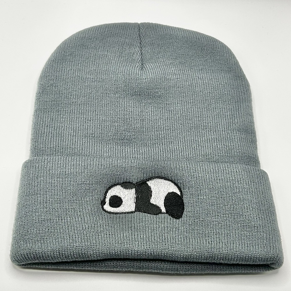 Panda Sleeping Animal Cartoon Beanie Hat Cap Knit Cuff Gray Fashion Casual